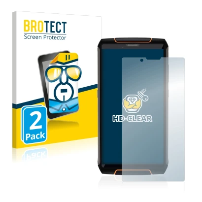 Parte frontal de un envase de producto con el logotipo de la marca BROTECT. Al lado se muestra el dispositivo Cubot King Kong 