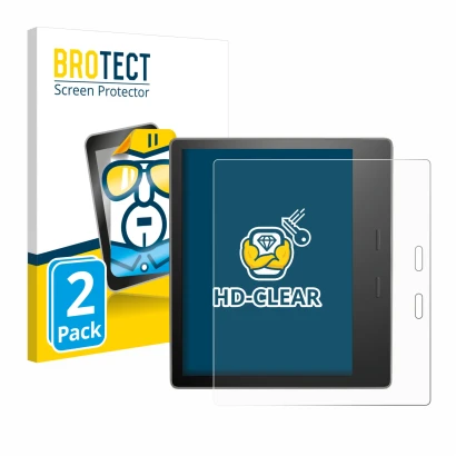 Parte frontal de un envase de producto con el logotipo de la marca BROTECT. Al lado se muestra el dispositivo Amazon Kindle Oa