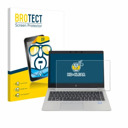 Parte frontal de un envase de producto con el logotipo de la marca BROTECT. Al lado se muestra el dispositivo HP EliteBook 840