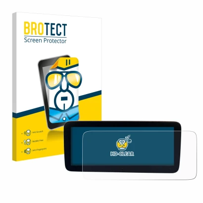 Parte frontal de un envase de producto con el logotipo de la marca BROTECT. Al lado se muestra el dispositivo Mercedes-Benz Ac