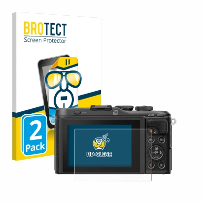 Parte frontal de un envase de producto con el logotipo de la marca BROTECT. Al lado se muestra el dispositivo Olympus PEN E-PL