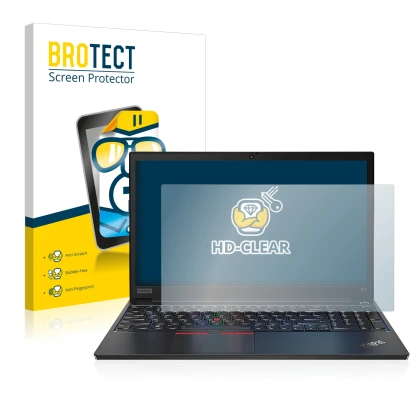 Parte frontal de un envase de producto con el logotipo de la marca BROTECT. Al lado se muestra el dispositivo Lenovo ThinkPad