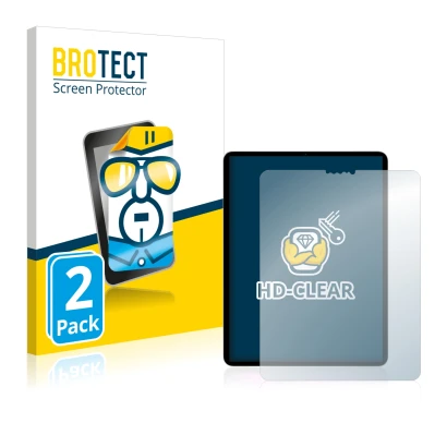 Parte frontal de un envase de producto con el logotipo de la marca BROTECT. Al lado se muestra el dispositivo Apple iPad Pro 1