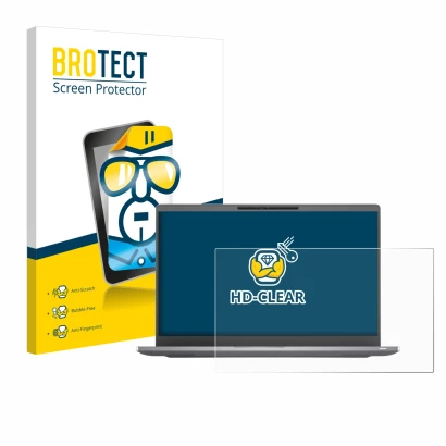 Parte frontal de un envase de producto con el logotipo de la marca BROTECT. Al lado se muestra el dispositivo Dell Latitude 74