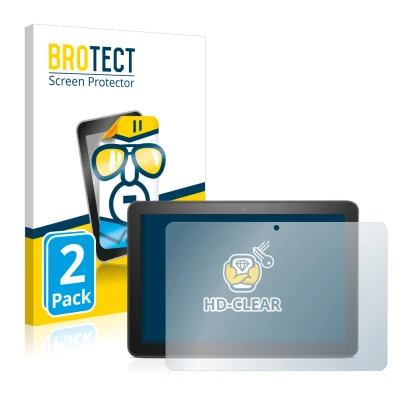Parte frontal de un envase de producto con el logotipo de la marca BROTECT. Al lado se muestra el dispositivo Amazon Fire HD 8