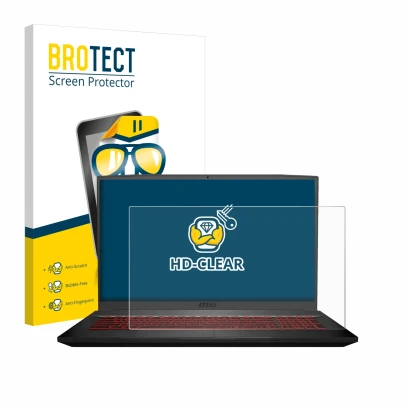 Parte frontal de un envase de producto con el logotipo de la marca BROTECT. Al lado se muestra el dispositivo MSI GF75 10SDR-2