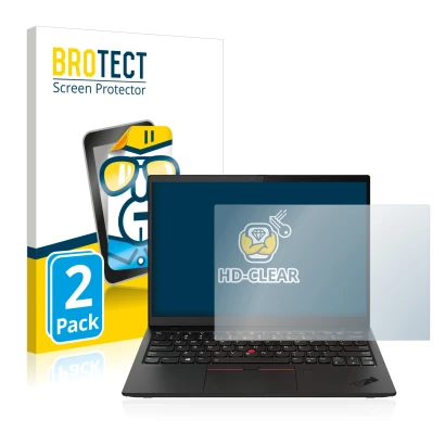 Parte frontal de un envase de producto con el logotipo de la marca BROTECT. Al lado se muestra el dispositivo Lenovo ThinkPad