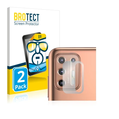 Parte frontal de un envase de producto con el logotipo de la marca BROTECT. Al lado se muestra el dispositivo Motorola Moto G9