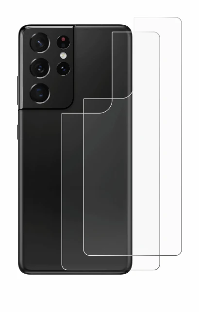 Imagen del dispositivo Samsung Galaxy S21 Ultra 5G (Trasero) con una amplia variedad de protectores de pantalla.