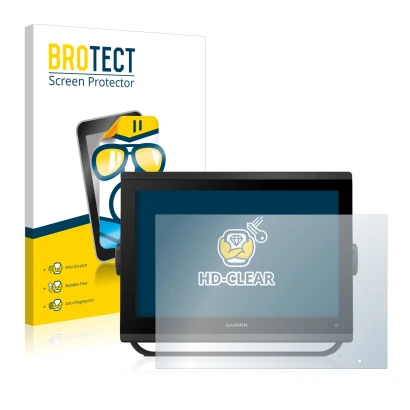 Parte frontal de un envase de producto con el logotipo de la marca BROTECT. Al lado se muestra el dispositivo Garmin GPSMAP 12