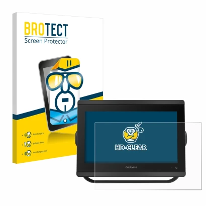 Parte frontal de un envase de producto con el logotipo de la marca BROTECT. Al lado se muestra el dispositivo Garmin GPSMAP 84
