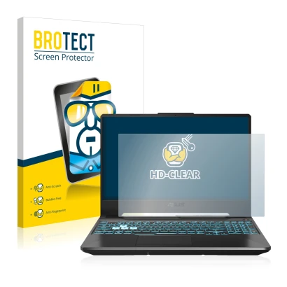 Parte frontal de un envase de producto con el logotipo de la marca BROTECT. Al lado se muestra el dispositivo ASUS TUF Gaming 