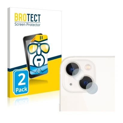 Parte frontal de un envase de producto con el logotipo de la marca BROTECT. Al lado se muestra el dispositivo Apple iPhone 13 