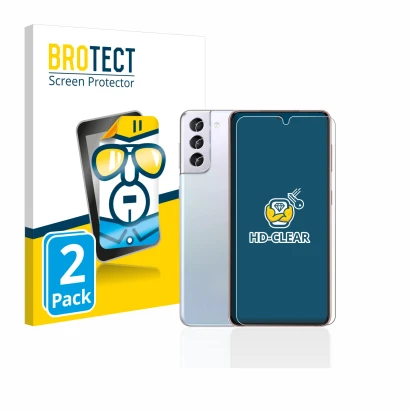 Parte frontal de un envase de producto con el logotipo de la marca BROTECT. Al lado se muestra el dispositivo Samsung Galaxy S