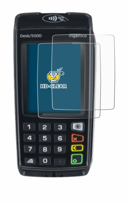 Imagen del dispositivo ingenico Desk/5000 con una amplia variedad de protectores de pantalla.