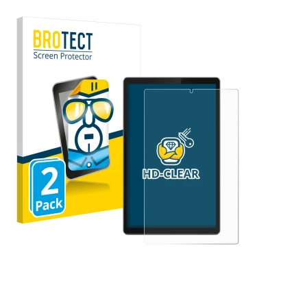 Parte frontal de un envase de producto con el logotipo de la marca BROTECT. Al lado se muestra el dispositivo Lenovo Tab TB-X3