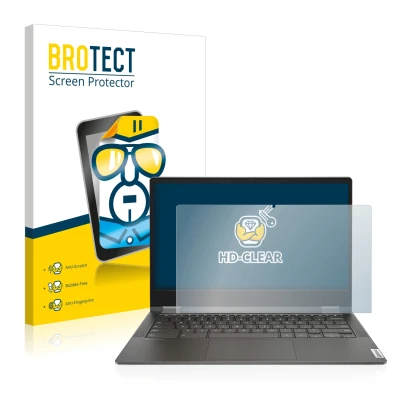 Parte frontal de un envase de producto con el logotipo de la marca BROTECT. Al lado se muestra el dispositivo Lenovo IdeaPad F