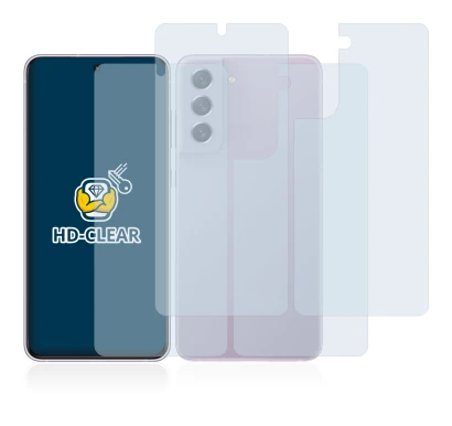 Imagen del dispositivo Samsung Galaxy S21 FE 5G (Frontal+Trasero) con una amplia variedad de protectores de pantalla.