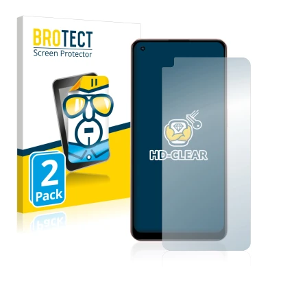Parte frontal de un envase de producto con el logotipo de la marca BROTECT. Al lado se muestra el dispositivo Oppo A96 con su