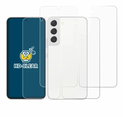 Imagen del dispositivo Samsung Galaxy S22 5G (Frontal+Trasero) con una amplia variedad de protectores de pantalla.