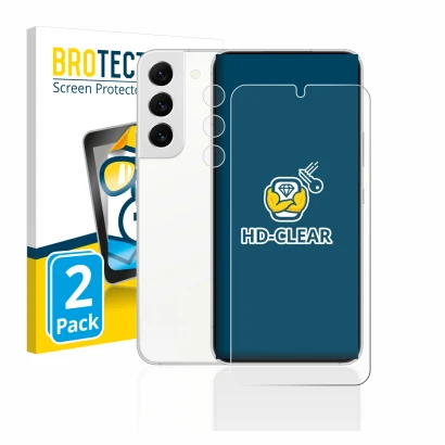Parte frontal de un envase de producto con el logotipo de la marca BROTECT. Al lado se muestra el dispositivo Samsung Galaxy S