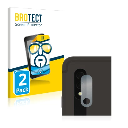 Parte frontal de un envase de producto con el logotipo de la marca BROTECT. Al lado se muestra el dispositivo Samsung Galaxy T