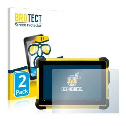 Parte frontal de un envase de producto con el logotipo de la marca BROTECT. Al lado se muestra el dispositivo Trimble T10 con