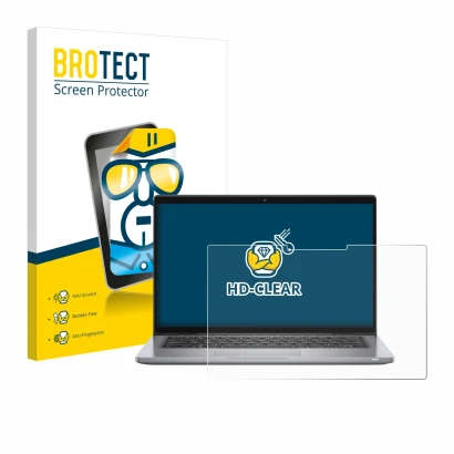 Parte frontal de un envase de producto con el logotipo de la marca BROTECT. Al lado se muestra el dispositivo Dell Latitude 73