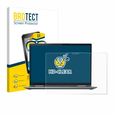 Parte frontal de un envase de producto con el logotipo de la marca BROTECT. Al lado se muestra el dispositivo Lenovo ThinkPad 