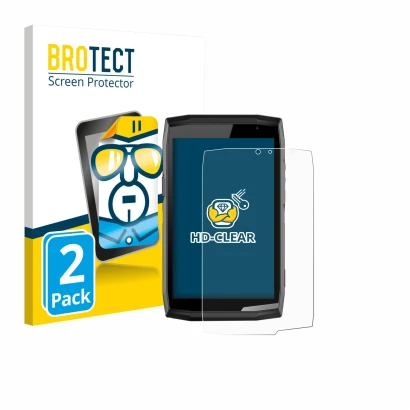 Parte frontal de un envase de producto con el logotipo de la marca BROTECT. Al lado se muestra el dispositivo Crosscall Core T