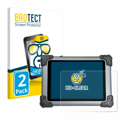 Parte frontal de un envase de producto con el logotipo de la marca BROTECT. Al lado se muestra el dispositivo Autel MaxiSys MS