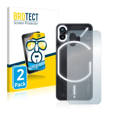 Parte frontal de un envase de producto con el logotipo de la marca BROTECT. Al lado se muestra el dispositivo Nothing Phone (1