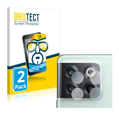 Parte frontal de un envase de producto con el logotipo de la marca BROTECT. Al lado se muestra el dispositivo OnePlus 10T 5G (