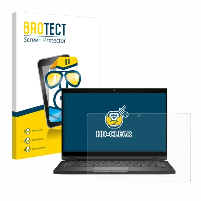 Parte frontal de un envase de producto con el logotipo de la marca BROTECT. Al lado se muestra el dispositivo Dell Latitude 73