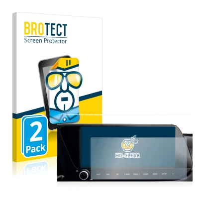 Parte frontal de un envase de producto con el logotipo de la marca BROTECT. Al lado se muestra el dispositivo Hyundai i20 2022