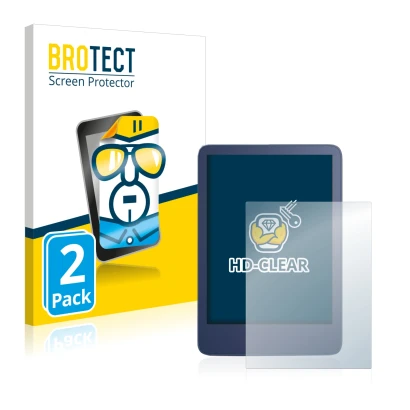 Parte frontal de un envase de producto con el logotipo de la marca BROTECT. Al lado se muestra el dispositivo Amazon Kindle Re