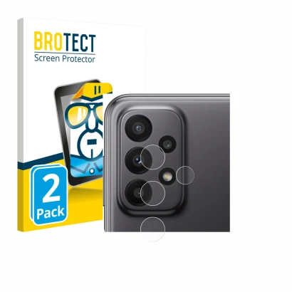 Parte frontal de un envase de producto con el logotipo de la marca BROTECT. Al lado se muestra el dispositivo Samsung Galaxy A