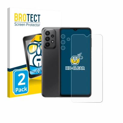 Parte frontal de un envase de producto con el logotipo de la marca BROTECT. Al lado se muestra el dispositivo Samsung Galaxy A