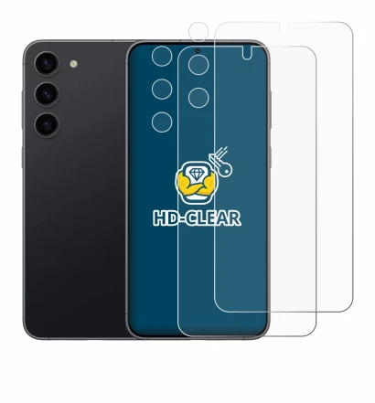 Imagen del dispositivo Samsung Galaxy S23 (Frontal+Cámara) con una amplia variedad de protectores de pantalla.