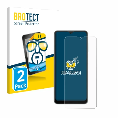 Parte frontal de un envase de producto con el logotipo de la marca BROTECT. Al lado se muestra el dispositivo Blackview A53 co