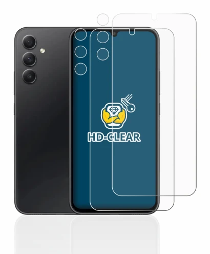 Imagen del dispositivo Samsung Galaxy A34 5G (Frontal+Cámara) con una amplia variedad de protectores de pantalla.