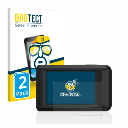Parte frontal de un envase de producto con el logotipo de la marca BROTECT. Al lado se muestra el dispositivo Hikmicro Pocket