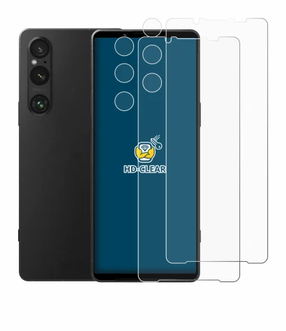 Imagen del dispositivo Sony Xperia 1 V (Frontal+Cámara) con una amplia variedad de protectores de pantalla.