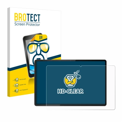 Parte frontal de un envase de producto con el logotipo de la marca BROTECT. Al lado se muestra el dispositivo Lenovo Tab Extre