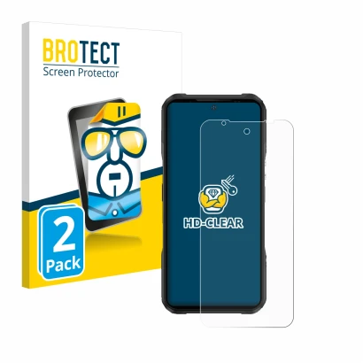 Parte frontal de un envase de producto con el logotipo de la marca BROTECT. Al lado se muestra el dispositivo Doogee V20 Pro c