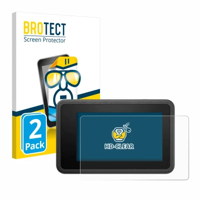 Parte frontal de un envase de producto con el logotipo de la marca BROTECT. Al lado se muestra el dispositivo DJI Osmo Action 