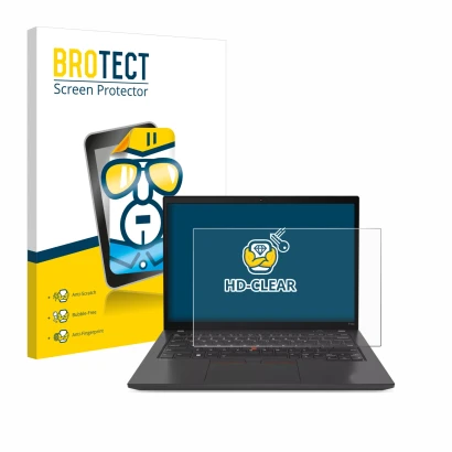 Parte frontal de un envase de producto con el logotipo de la marca BROTECT. Al lado se muestra el dispositivo Lenovo ThinkPad
