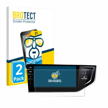 Parte frontal de un envase de producto con el logotipo de la marca BROTECT. Al lado se muestra el dispositivo Volkswagen Polo 