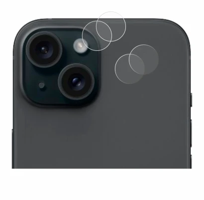Imagen del dispositivo Apple iPhone 15 (SÓLO Cámara) con una amplia variedad de protectores de pantalla.