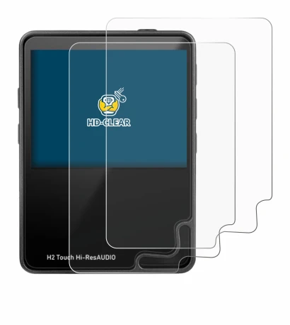 Imagen del dispositivo HifiWalker H2 touch con una amplia variedad de protectores de pantalla.